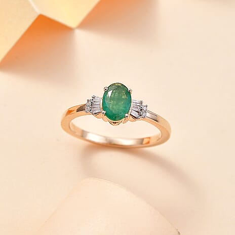 One Time Deal- 9K Yellow Gold Emerald and White Diamond Ring