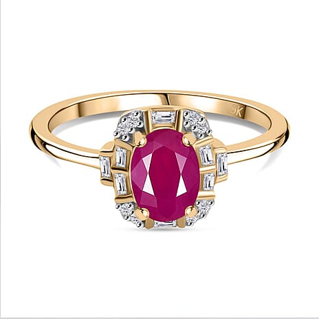 9K Yellow Gold AA Taveta Ruby, White Diamond Ring 1.19 Ct.