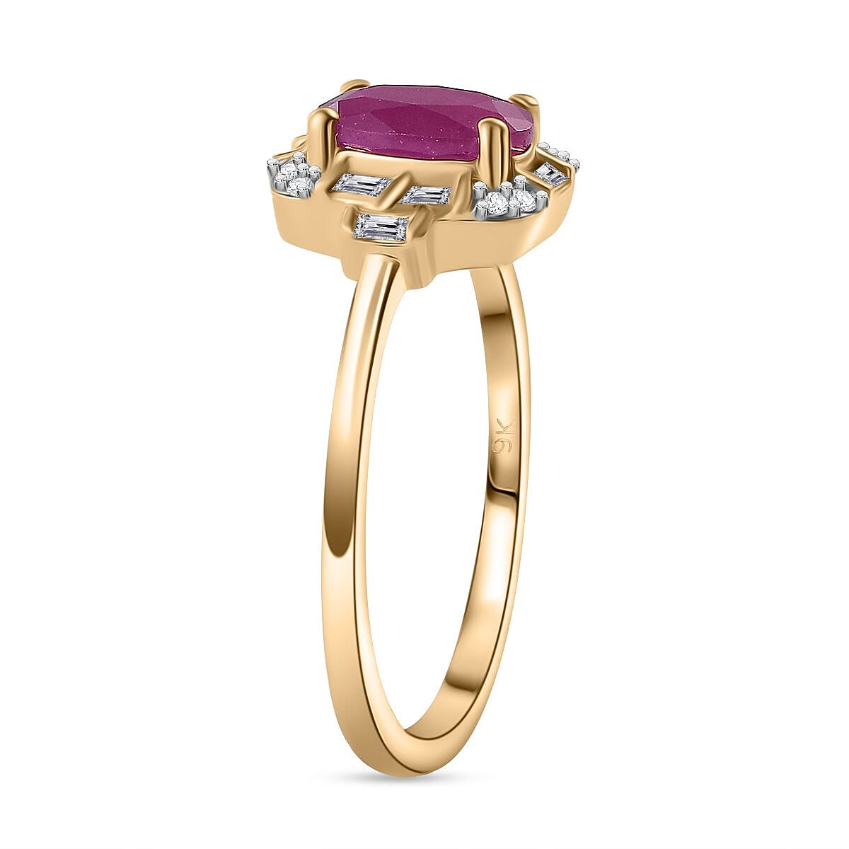 9K Yellow Gold AA Taveta Ruby, White Diamond Ring 1.19 Ct.