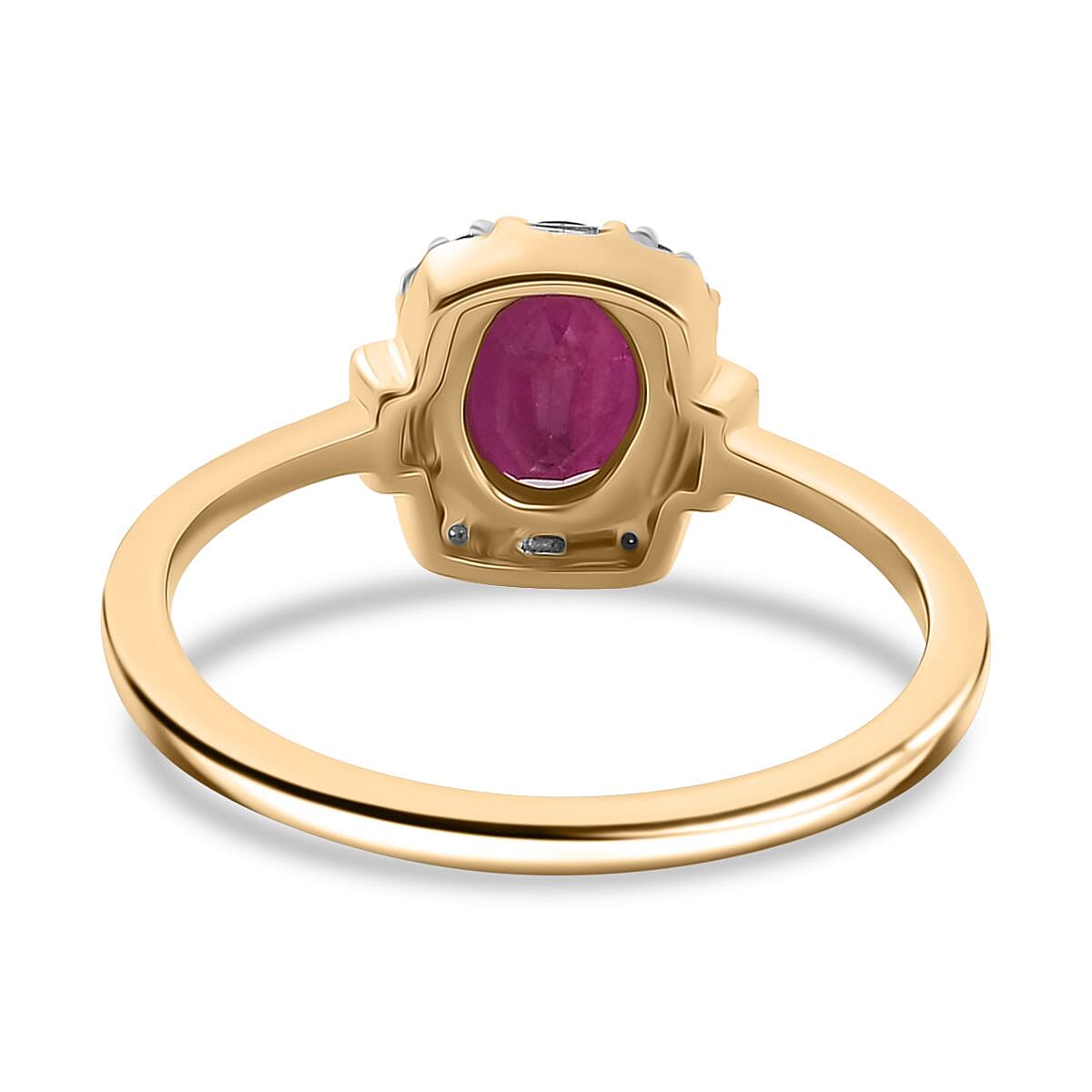 9K Yellow Gold AA Taveta Ruby, White Diamond Ring 1.19 Ct.