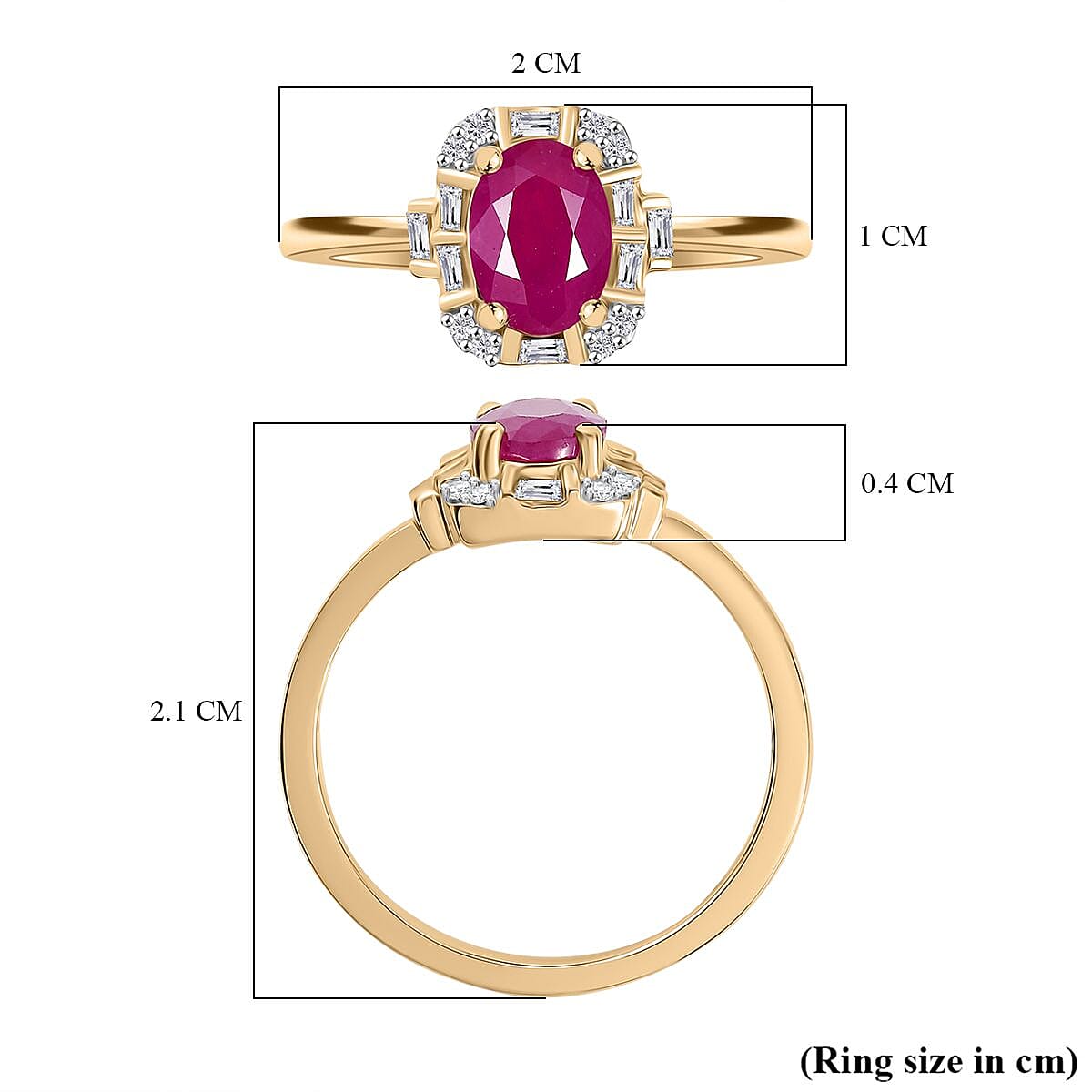 9K Yellow Gold AA Taveta Ruby, White Diamond Ring 1.19 Ct.
