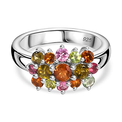 Multi-Tourmaline Ring in Rhodium Overlay Sterling Silver