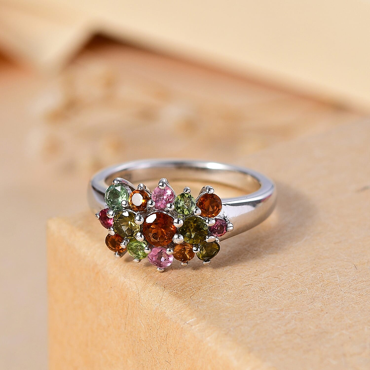 Multi-Tourmaline Ring in Rhodium Overlay Sterling Silver