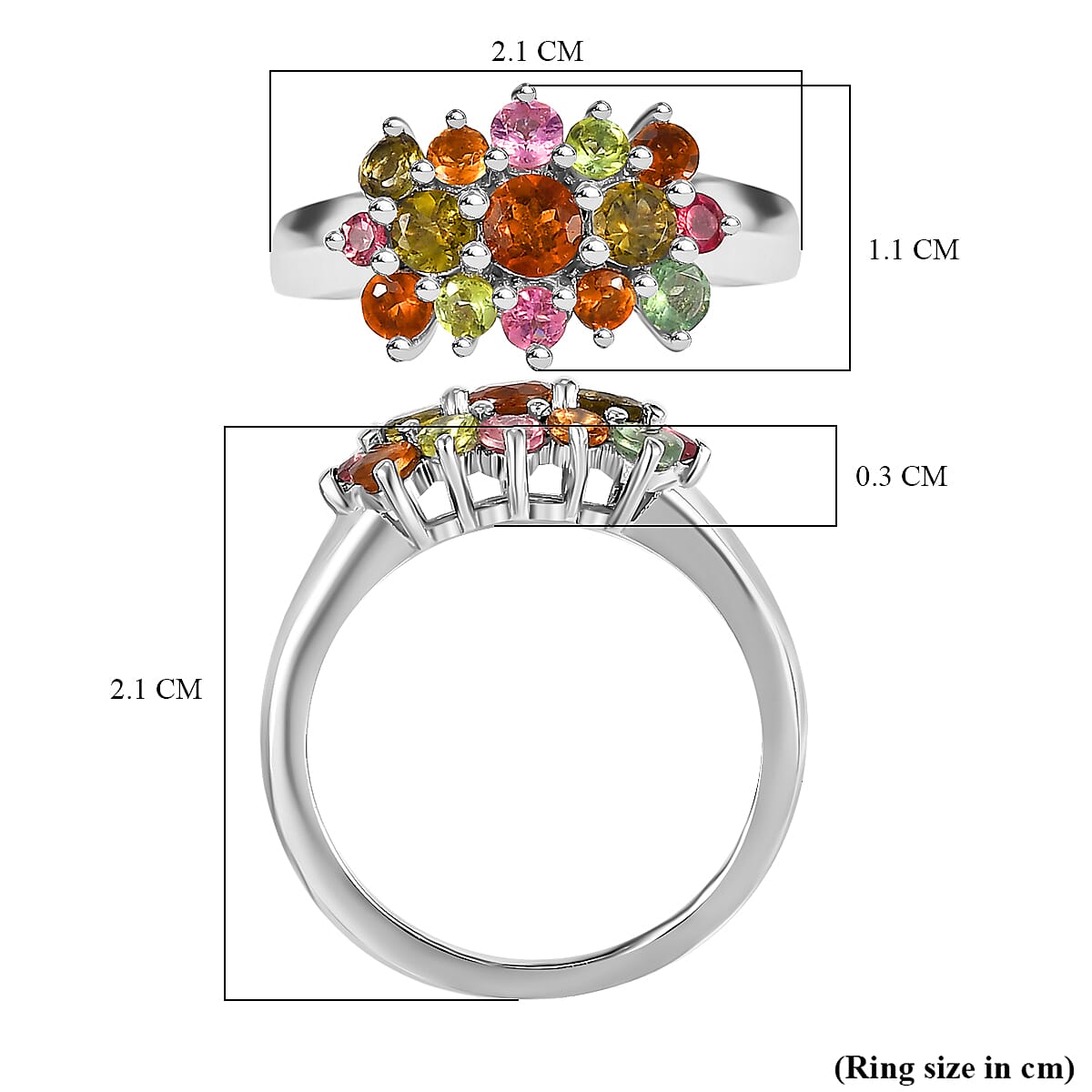 Multi-Tourmaline Ring in Rhodium Overlay Sterling Silver