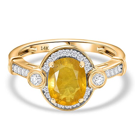 9K Yellow Gold AA Yellow Sapphire, Moissanite Halo Ring