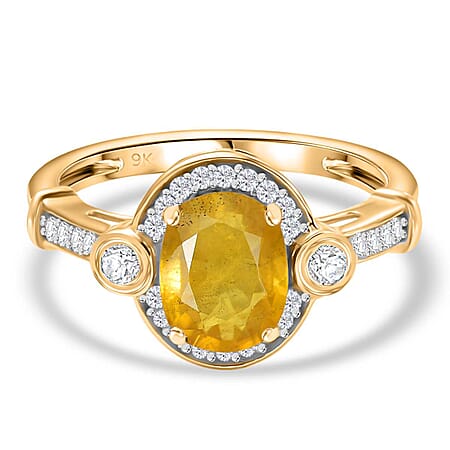 9K Yellow Gold AA Yellow Sapphire and Moissanite Halo Ring