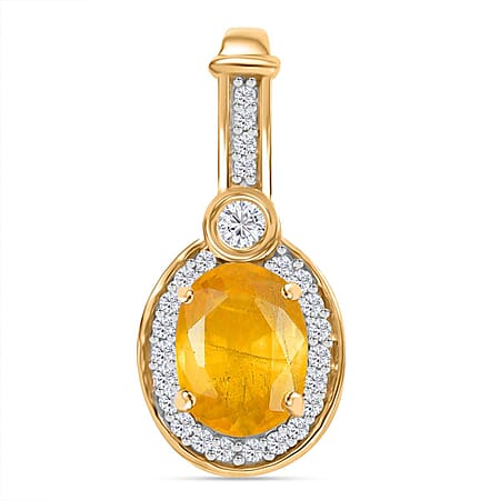 9K Yellow Gold AA Yellow Sapphire, Moissanite Halo Pendant 1.93 ct.