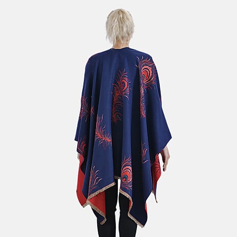 Closeout Deal Super Soft Peacock Feather Print Shawl - Dark Blue