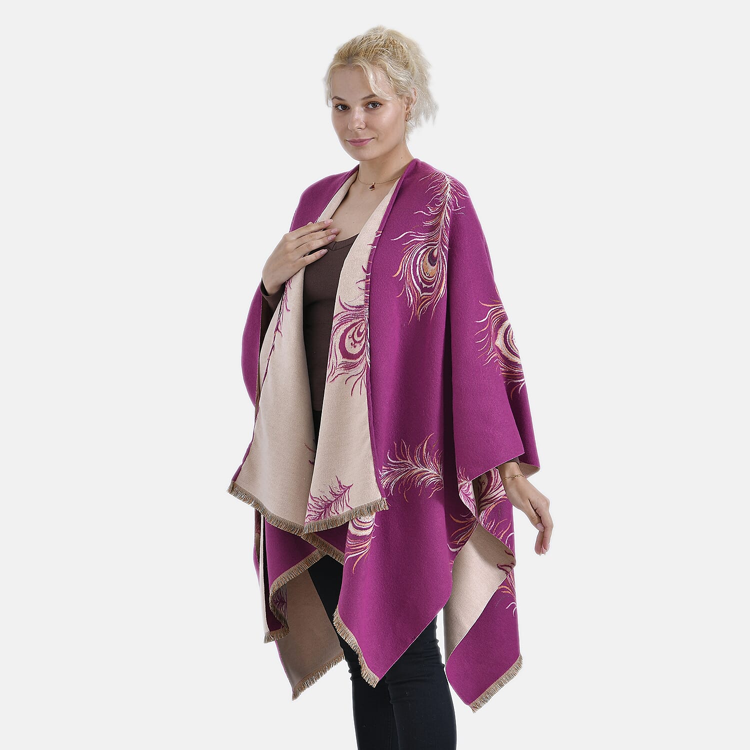 Closeout Deal Super Soft Peacock Feather Print Shawl - Pink