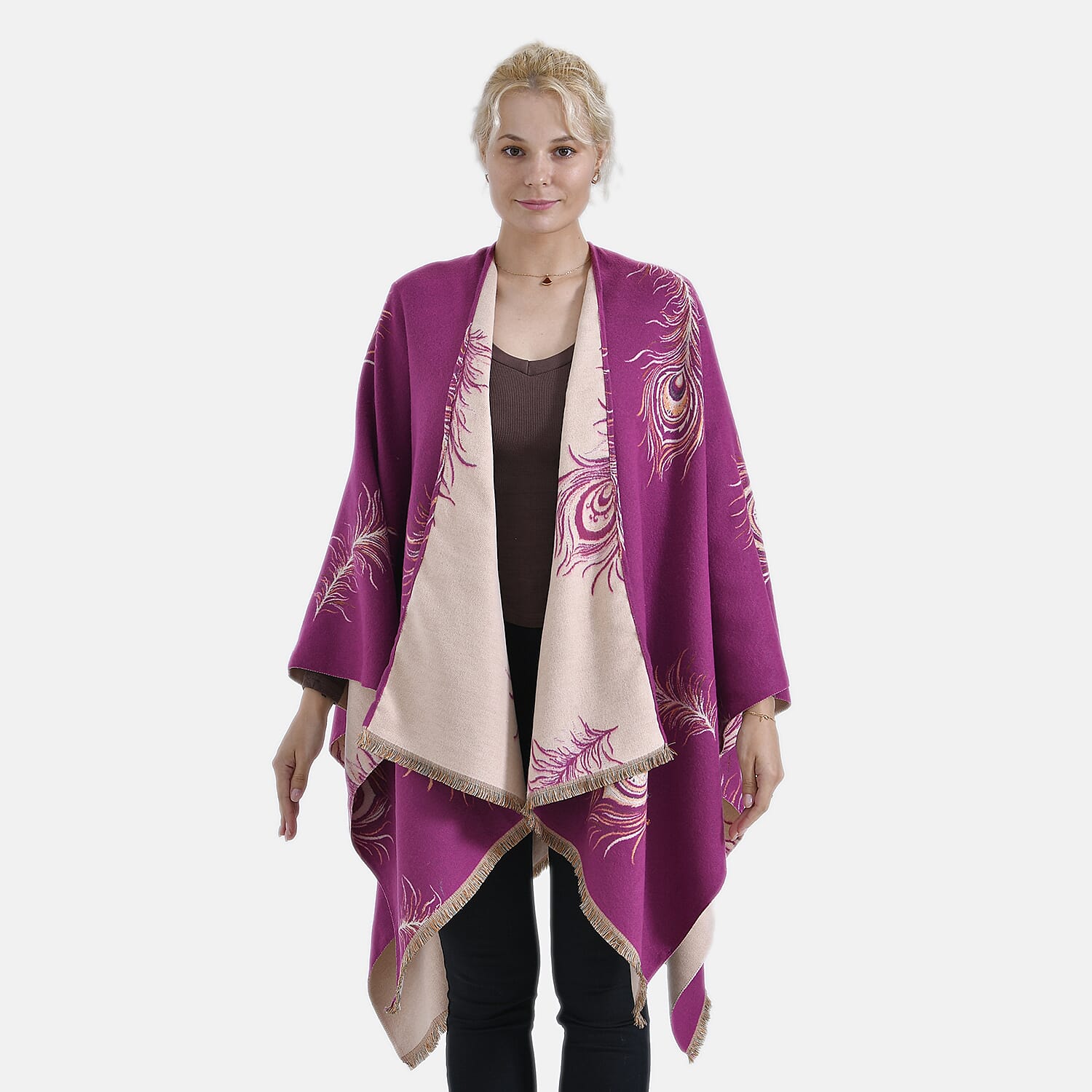 Closeout Deal Super Soft Peacock Feather Print Shawl - Pink