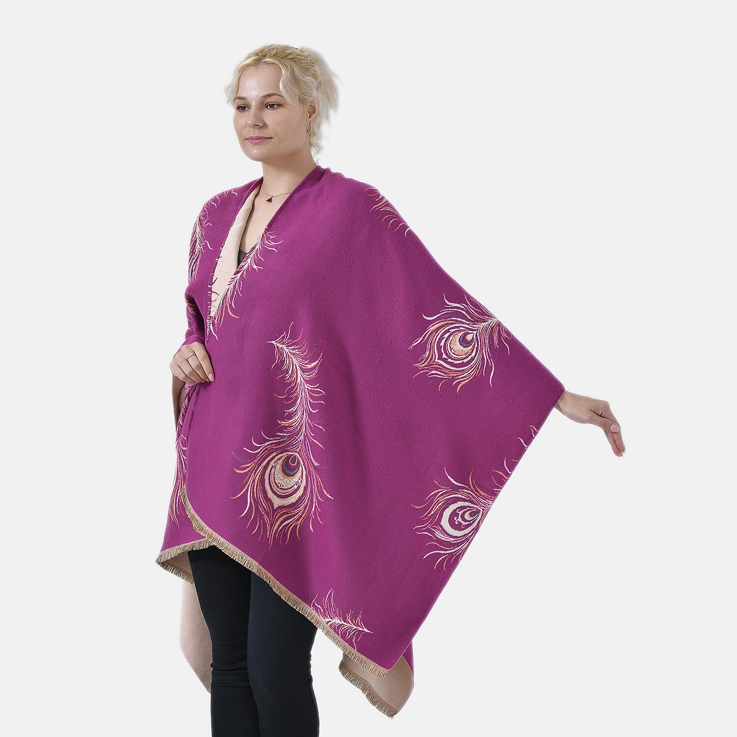 Closeout Deal Super Soft Peacock Feather Print Shawl - Pink
