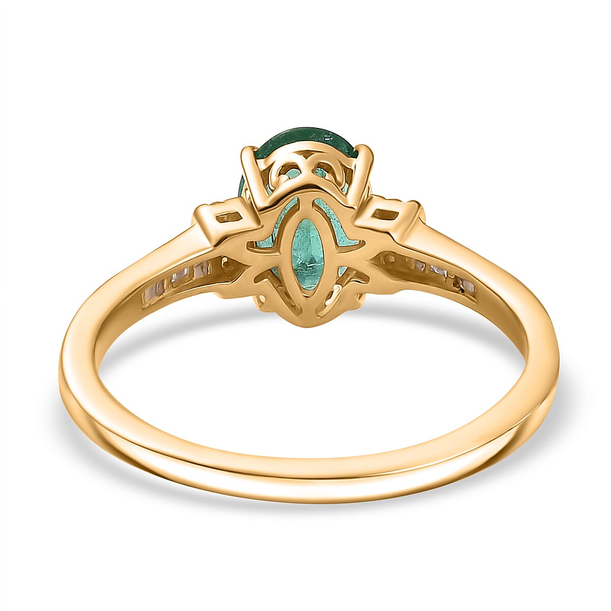 9K Yellow Gold AAA Zambian Emerald & White Diamond Ring 1.21 Ct.