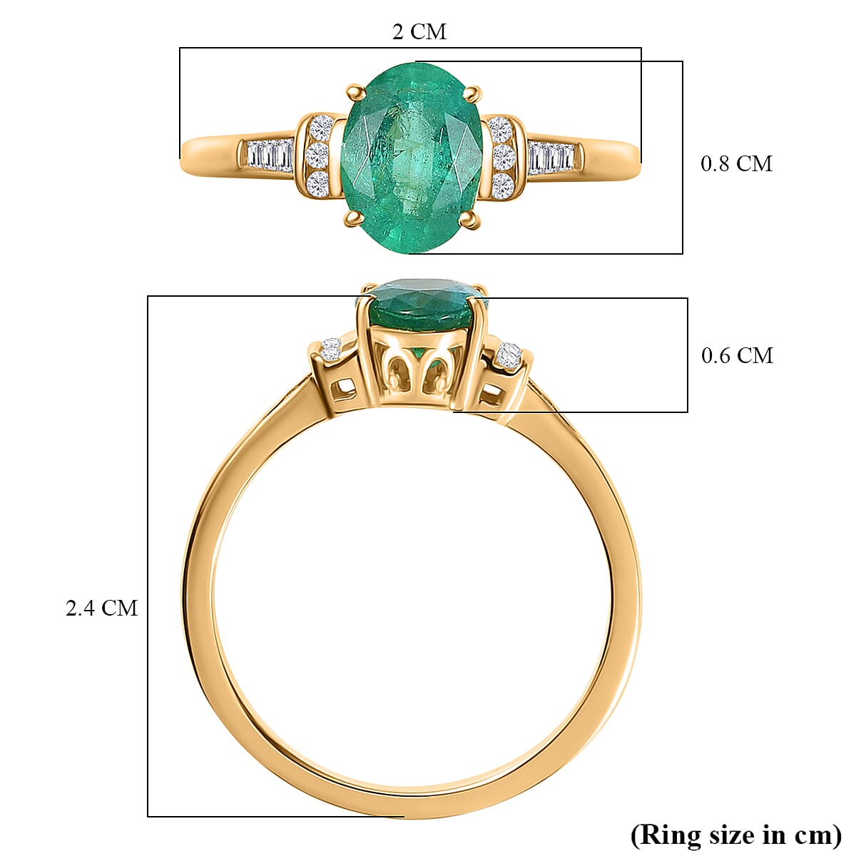 9K Yellow Gold AAA Zambian Emerald & White Diamond Ring 1.21 Ct.