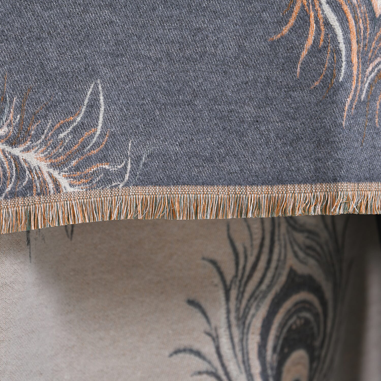 The Most Sumptuous Scarf at TJC - Super Soft Peacock Feather Print Wrap-on - Grey