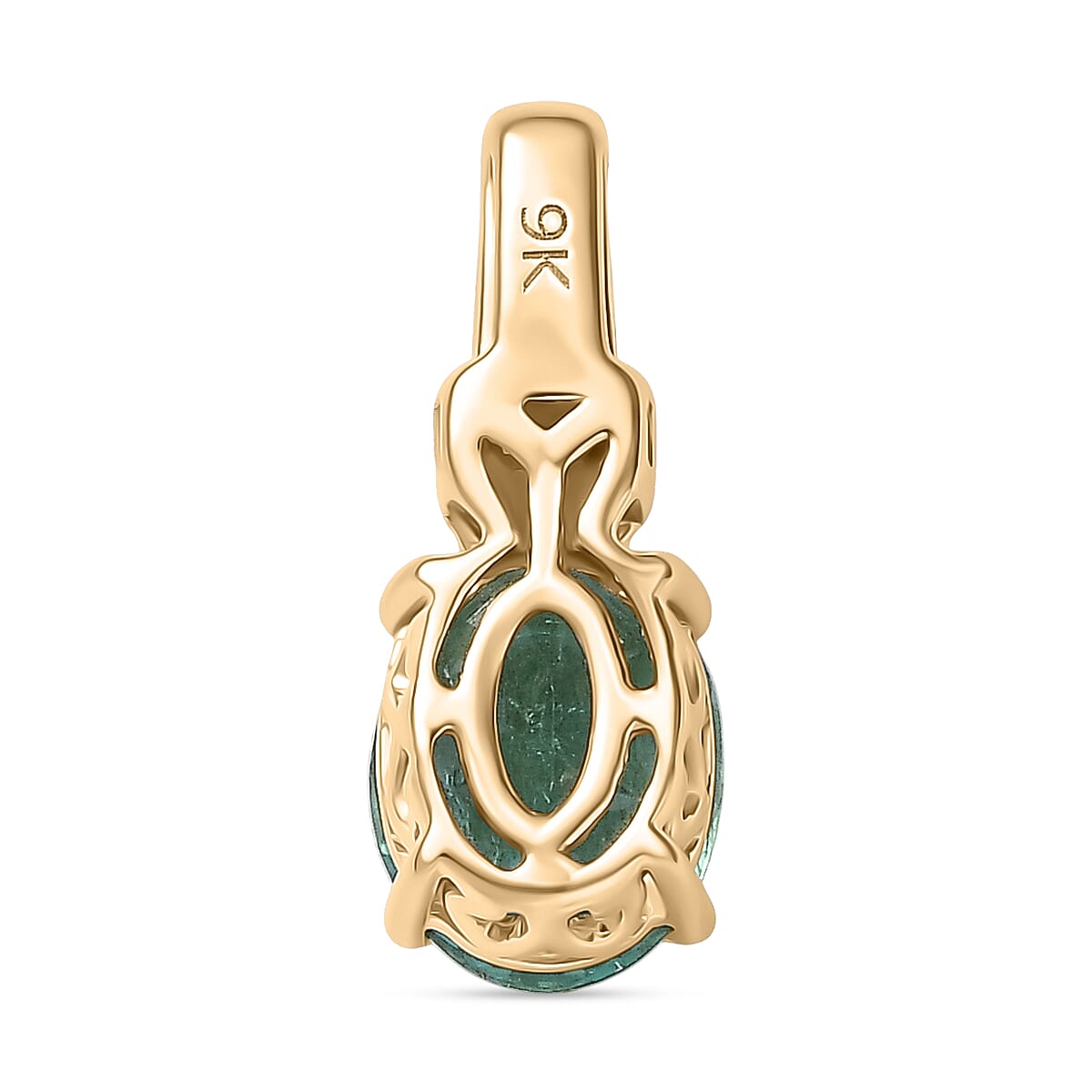9K Yellow Gold AAA Zambian Emerald & White Diamond Pendant 1.16 Ct. 9K Yellow Gold AAA Zambian Emerald & White Diamond Pendant 1.16 Ct.
