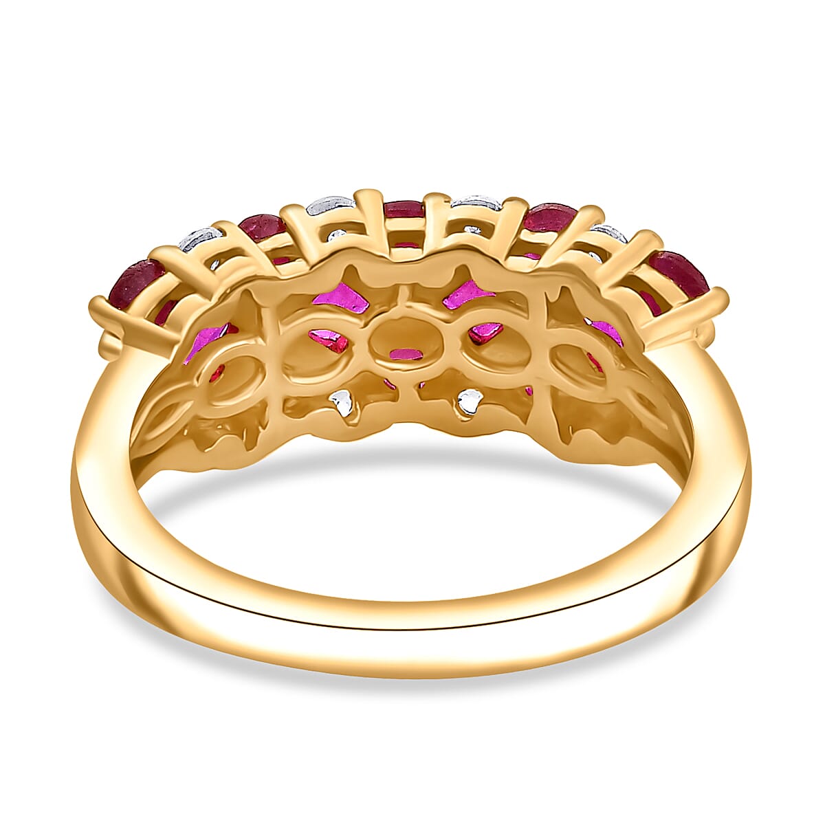 African Ruby, White Zircon Band Ring in 18K Vermeil Yellow Gold Plated Ct 2.30. African Ruby, White Zircon Band Ring in 18K Vermeil Yellow Gold Plated Ct 2.30.