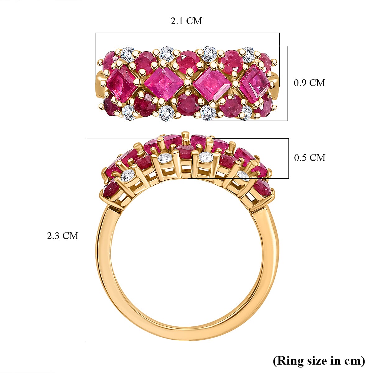 African Ruby, White Zircon Band Ring in 18K Vermeil Yellow Gold Plated Ct 2.30. African Ruby, White Zircon Band Ring in 18K Vermeil Yellow Gold Plated Ct 2.30.