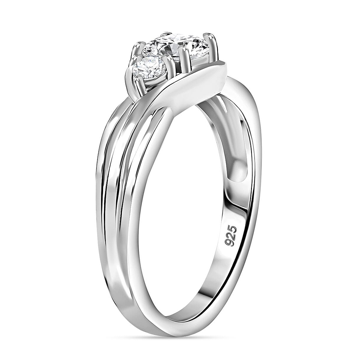 Moissanite Infinity Three Stone Ring in Platinum Overlay Sterling Silver