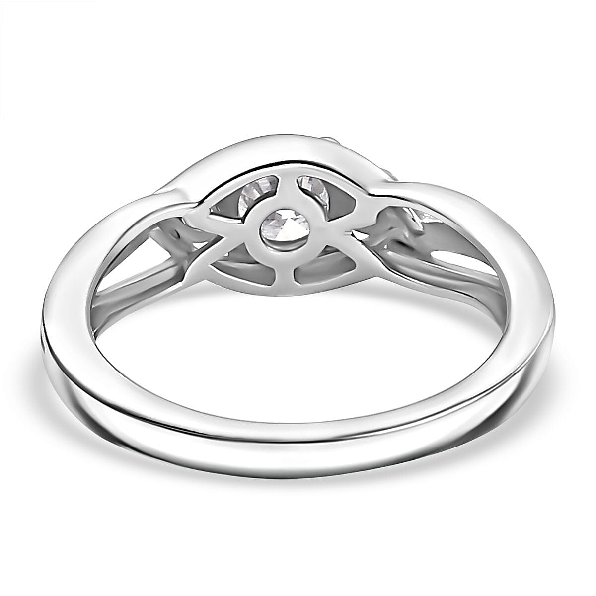 Moissanite Infinity Three Stone Ring in Platinum Overlay Sterling Silver