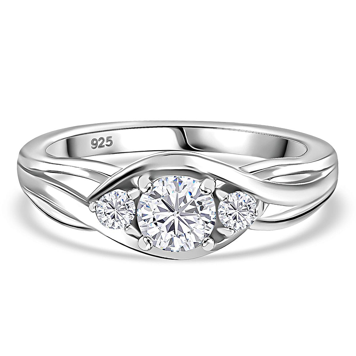 Moissanite Infinity Three Stone Ring in Platinum Overlay Sterling Silver
