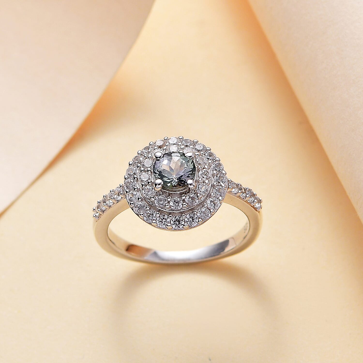 Peacock Tanzanite, White Zircon Main Stone With Side Stone Ring in Rhodium Overlay Sterling Silver 1.411 Ct.