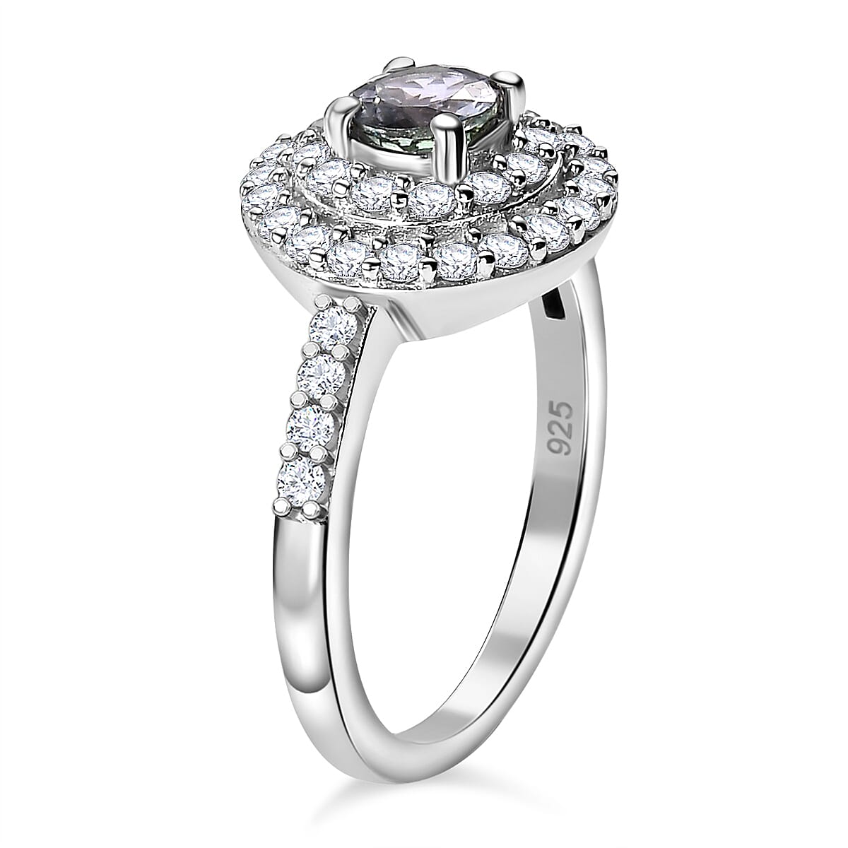 Peacock Tanzanite, White Zircon Main Stone With Side Stone Ring in Rhodium Overlay Sterling Silver 1.411 Ct.