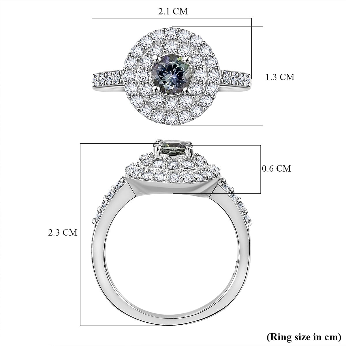 Peacock Tanzanite, White Zircon Main Stone With Side Stone Ring in Rhodium Overlay Sterling Silver 1.411 Ct.