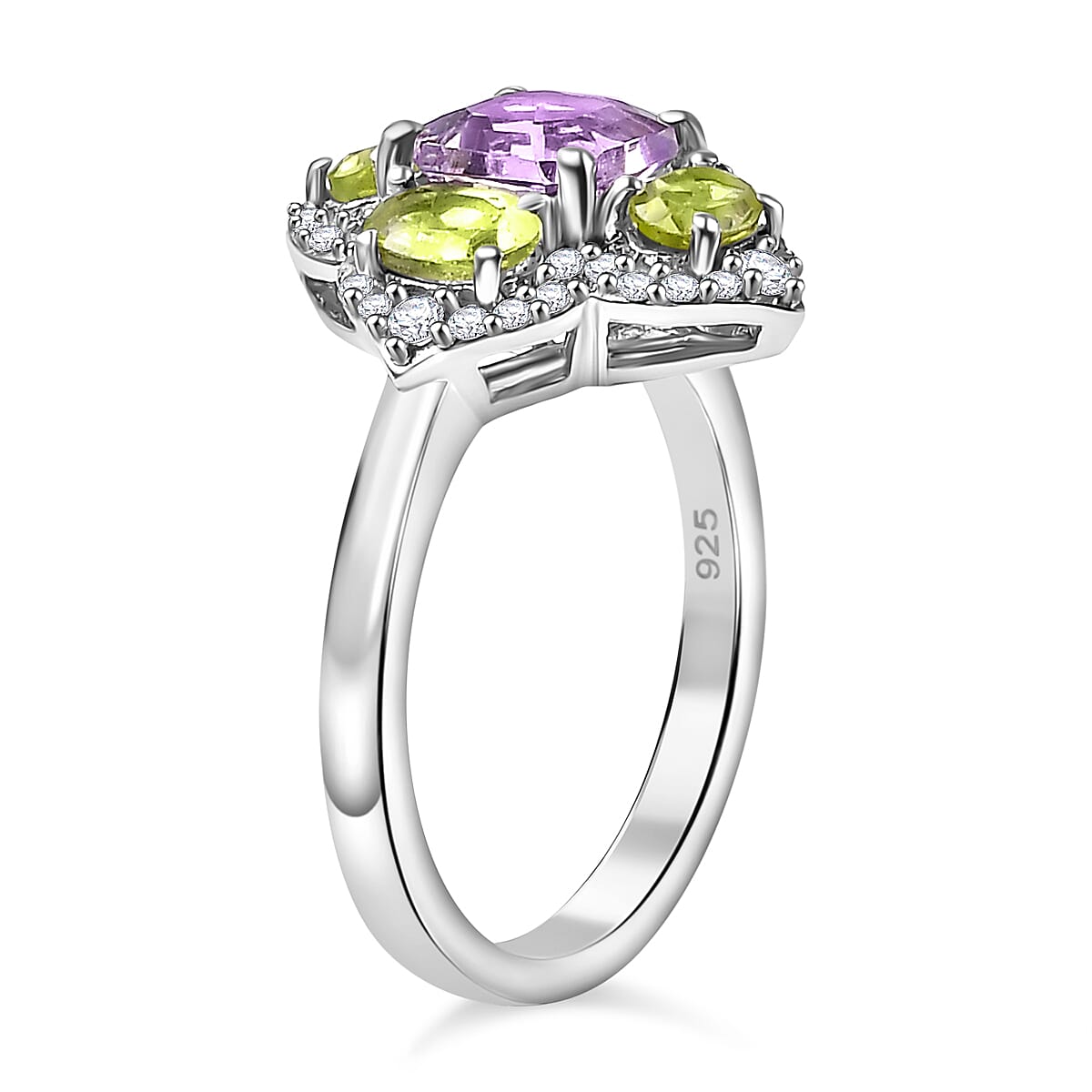 Corpse Flower Inspired Natural Rose De Morocco Amethyst with Multi Gemstone Cluster Ring in Rhodium Overlay Sterling Silver 2.74 Ct.