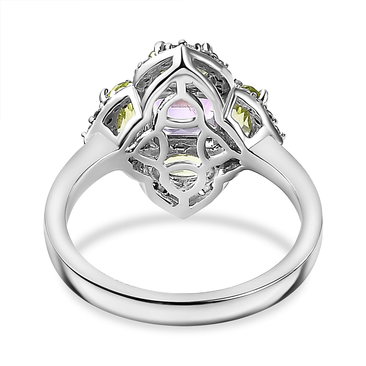 Corpse Flower Inspired Natural Rose De Morocco Amethyst with Multi Gemstone Cluster Ring in Rhodium Overlay Sterling Silver 2.74 Ct.