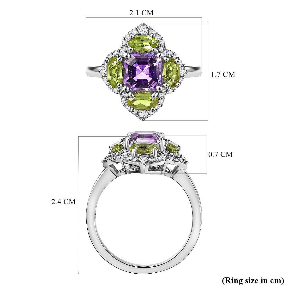 Corpse Flower Inspired Natural Rose De Morocco Amethyst with Multi Gemstone Cluster Ring in Rhodium Overlay Sterling Silver 2.74 Ct.
