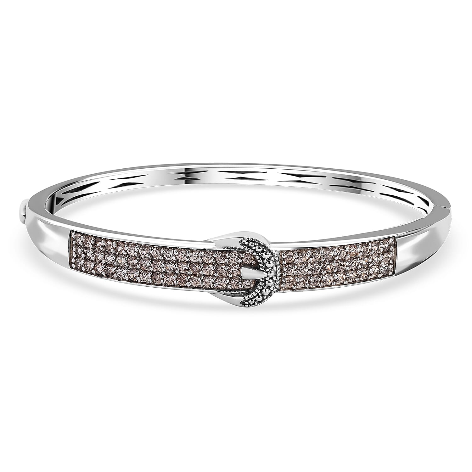 Designer Inspired - Natural Champagne Zircon Buckle Design Bangle (Size 7.5) 2.94 Ct.