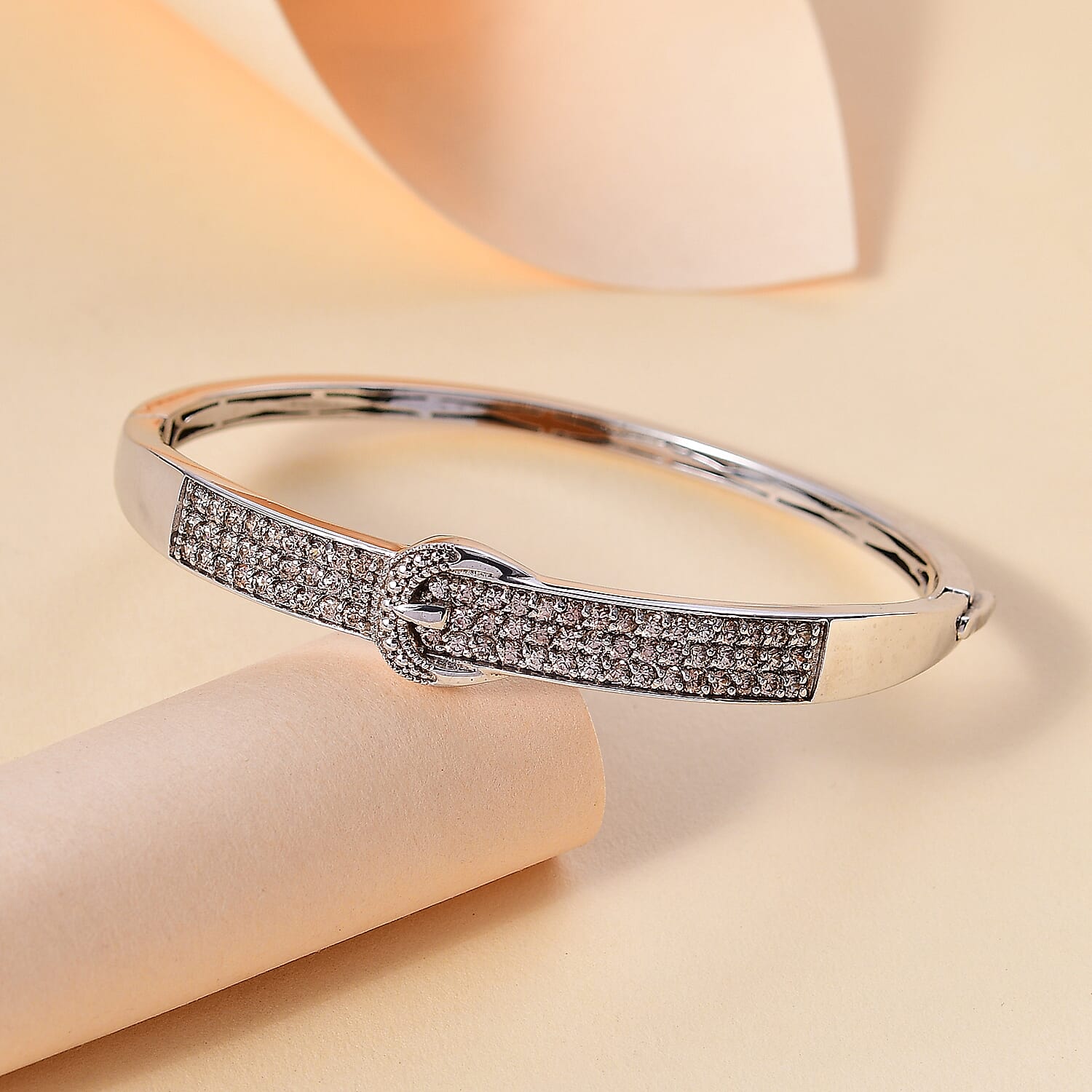 Designer Inspired - Natural Champagne Zircon Buckle Design Bangle (Size 7.5) 2.94 Ct.