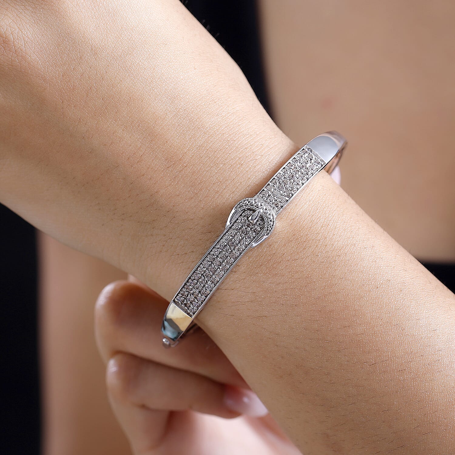 Designer Inspired - Natural Champagne Zircon Buckle Design Bangle (Size 7.5) 2.94 Ct.