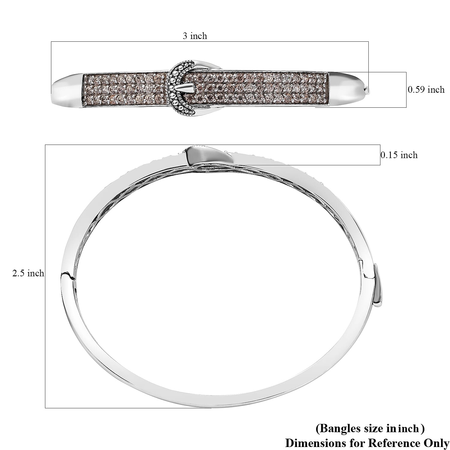 Designer Inspired - Natural Champagne Zircon Buckle Design Bangle (Size 7.5) 2.94 Ct.