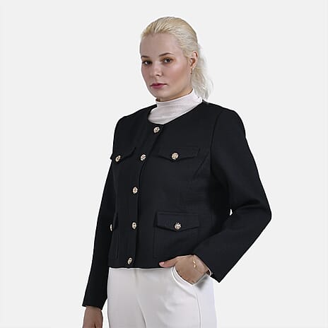 - Maisi Twill Blazer With Buttoned Pocket Detail (Size 12) - Black