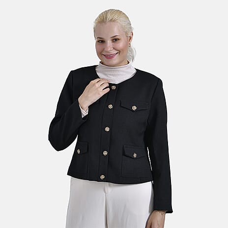 - Maisi Twill Blazer With Buttoned Pocket Detail (Size 12) - Black