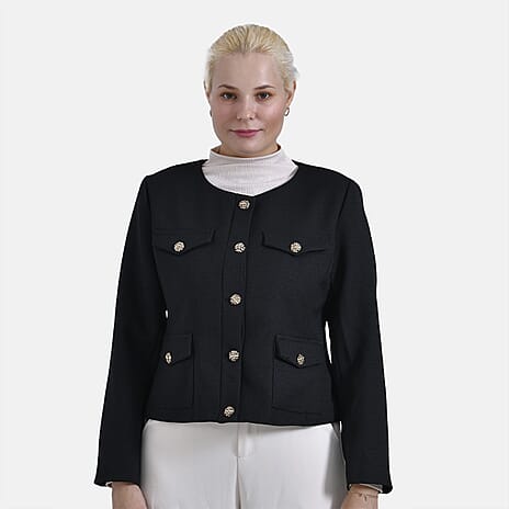 - Maisi Twill Blazer With Buttoned Pocket Detail (Size 14) - Black