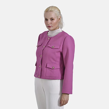- Maisi Twill Blazer With Buttoned Pocket Detail (Size 18) - Dark Pink