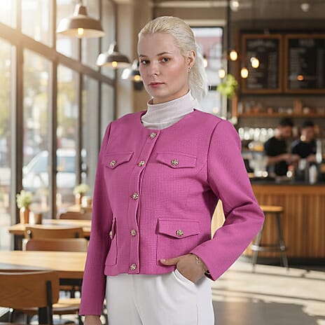 - Maisi Twill Blazer With Buttoned Pocket Detail (Size 18) - Dark Pink