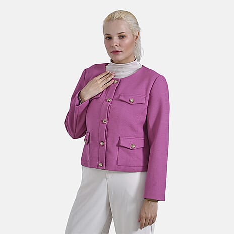 - Maisi Twill Blazer With Buttoned Pocket Detail (Size 22) - Dark Pink