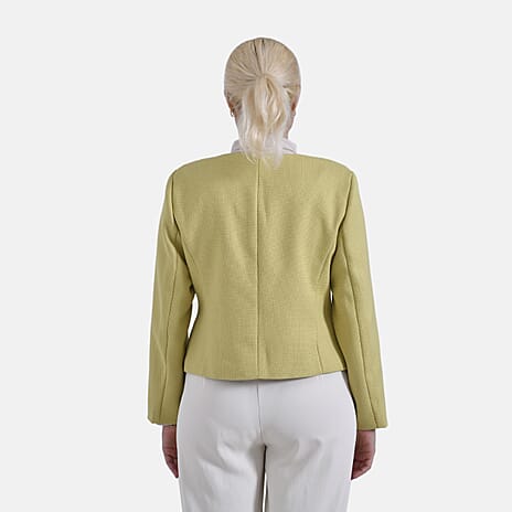 La Marey Stylish Tweed Long Sleeve Round Neck Buttoned Blazer (Size 14) - Yellow