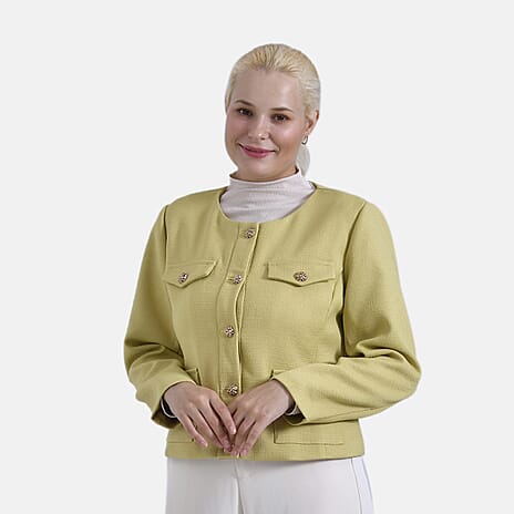 La Marey Stylish Tweed Long Sleeve Round Neck Buttoned Blazer (Size 16) - Yellow