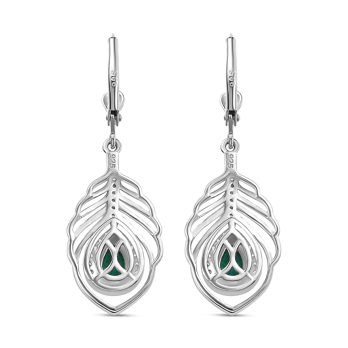 Peacock Triplet Quartz, White Zircon Solitaire Lever Back Earring in Rhodium Overlay Sterling Silver 1.60 ct.