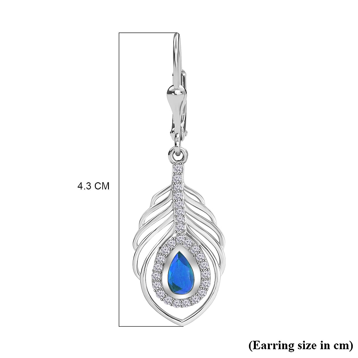 Peacock Triplet Quartz, White Zircon Solitaire Lever Back Earring in Rhodium Overlay Sterling Silver 1.60 ct.