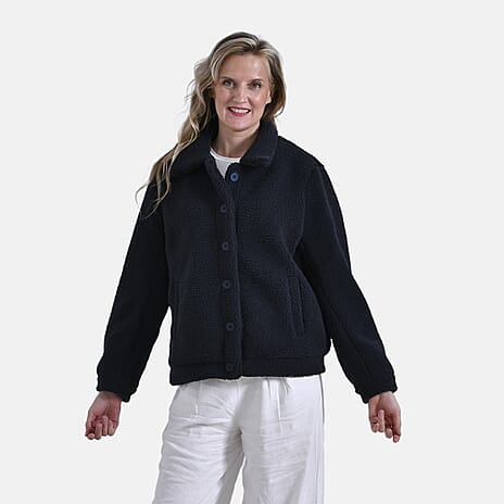 La Marey Ladies Fleece Button-Up Jacket (Size L) - Black