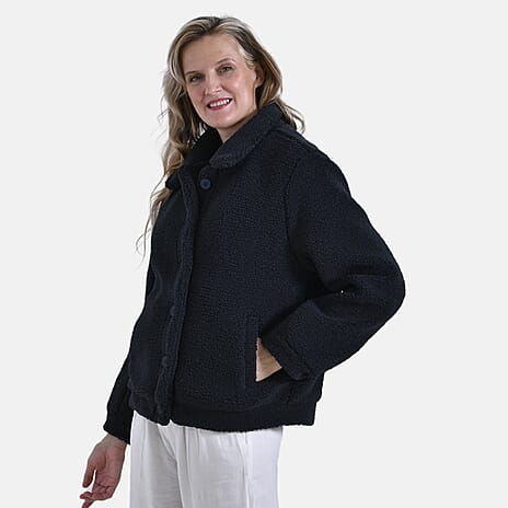 La Marey Ladies Fleece Button-Up Jacket (Size L) - Black