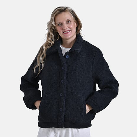 La Marey Ladies Fleece Button-Up Jacket (Size L) - Black