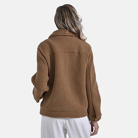 La Marey Fleeced Button Up Jacket with 2 Side Pockets  - Brown