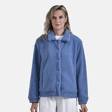 La Marey Ladies Fleece Button Up Jacket (Size 12 to 14) - Blue