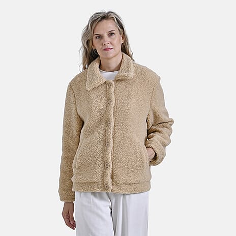 La Marey Ladies Fleece Button Up Jacket (SizeS) - Beige